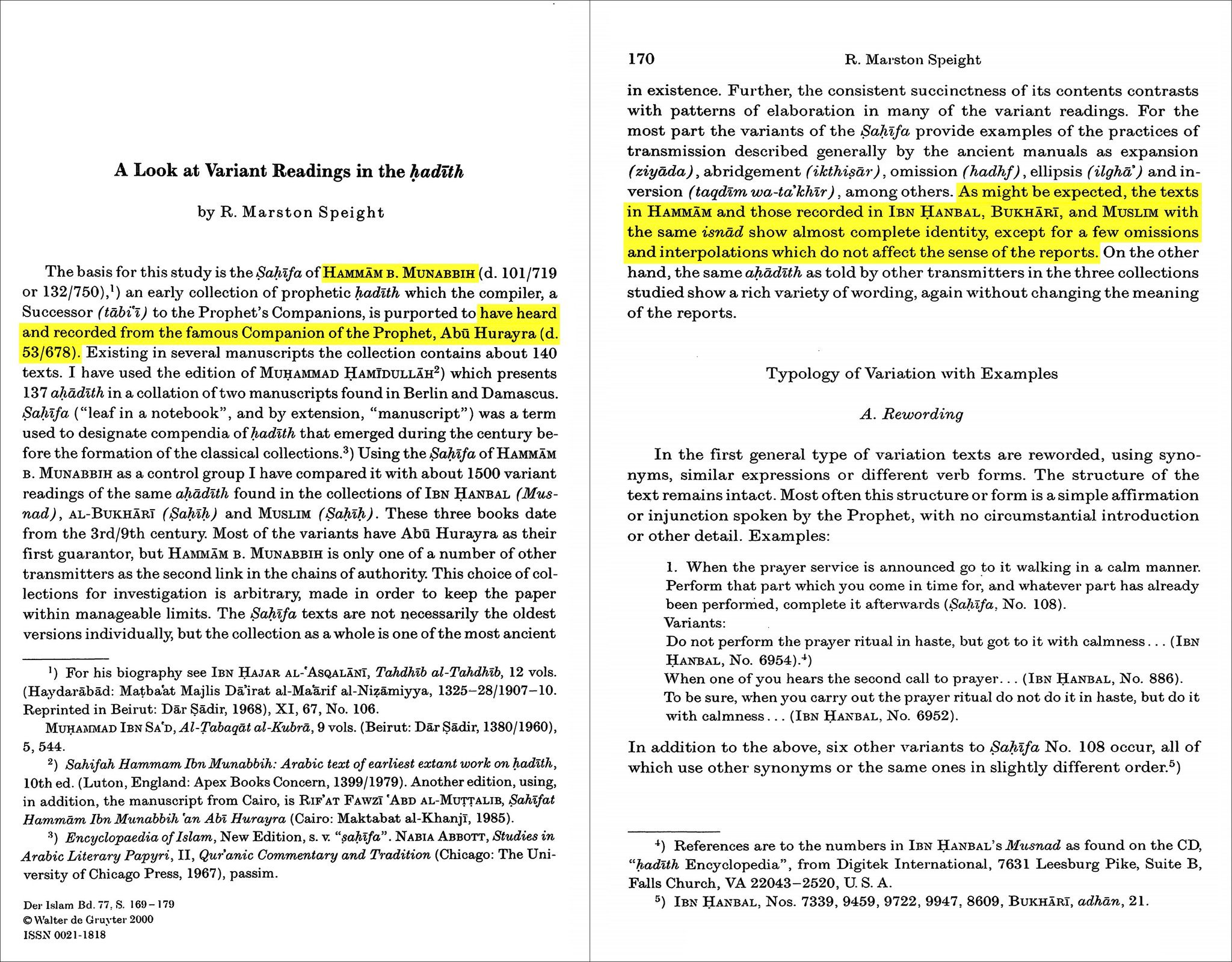 Variant Readings in Hadith