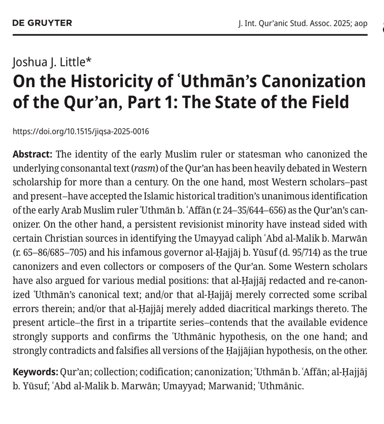 Historicity of Uthman's Canonization