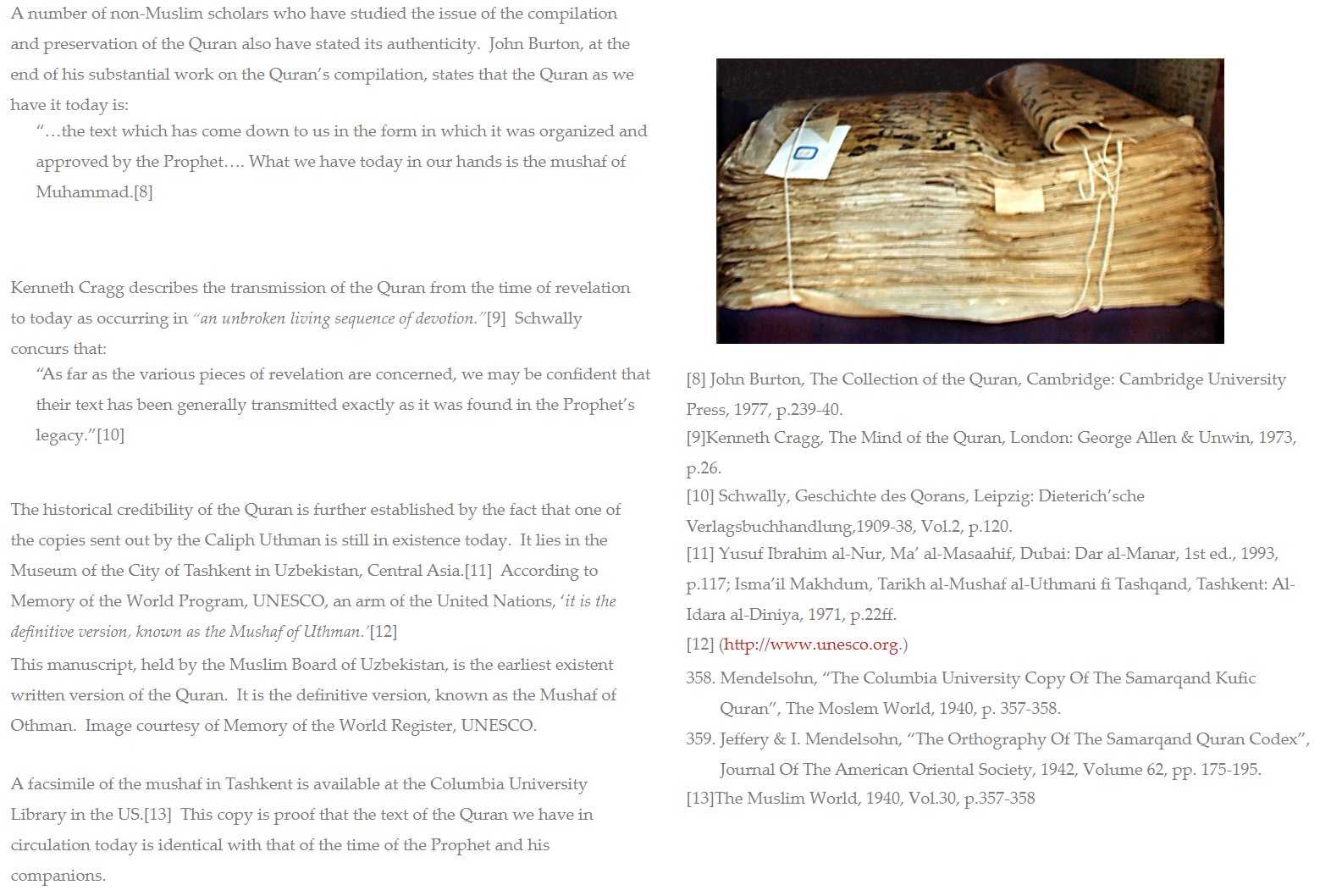 Qur'an Preservation Citations: Burton, Cragg, And The Mushaf Of Uthman